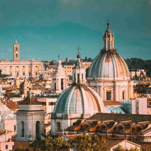 Rome, Italy. Cityscape With Such Famous Churches As Sant’agnese, Rome, Italy. Cityscape With Such Famous Churches As Sant'agnese, Santa Maria Della Pace, St. Salvatore At The Laurels.